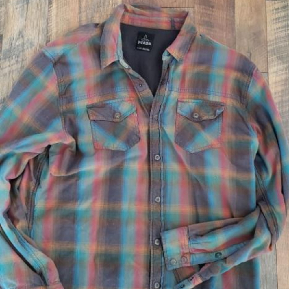 Mens prana button down shirt jacket plaid